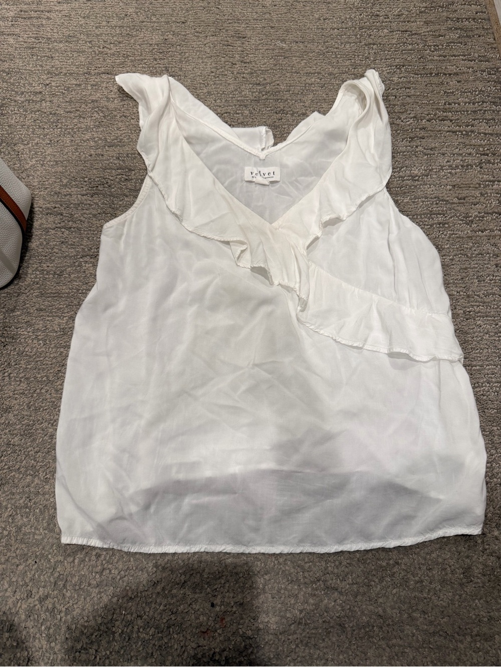 Velvet  Ruffle V-Neck Sleeveless Blouse M